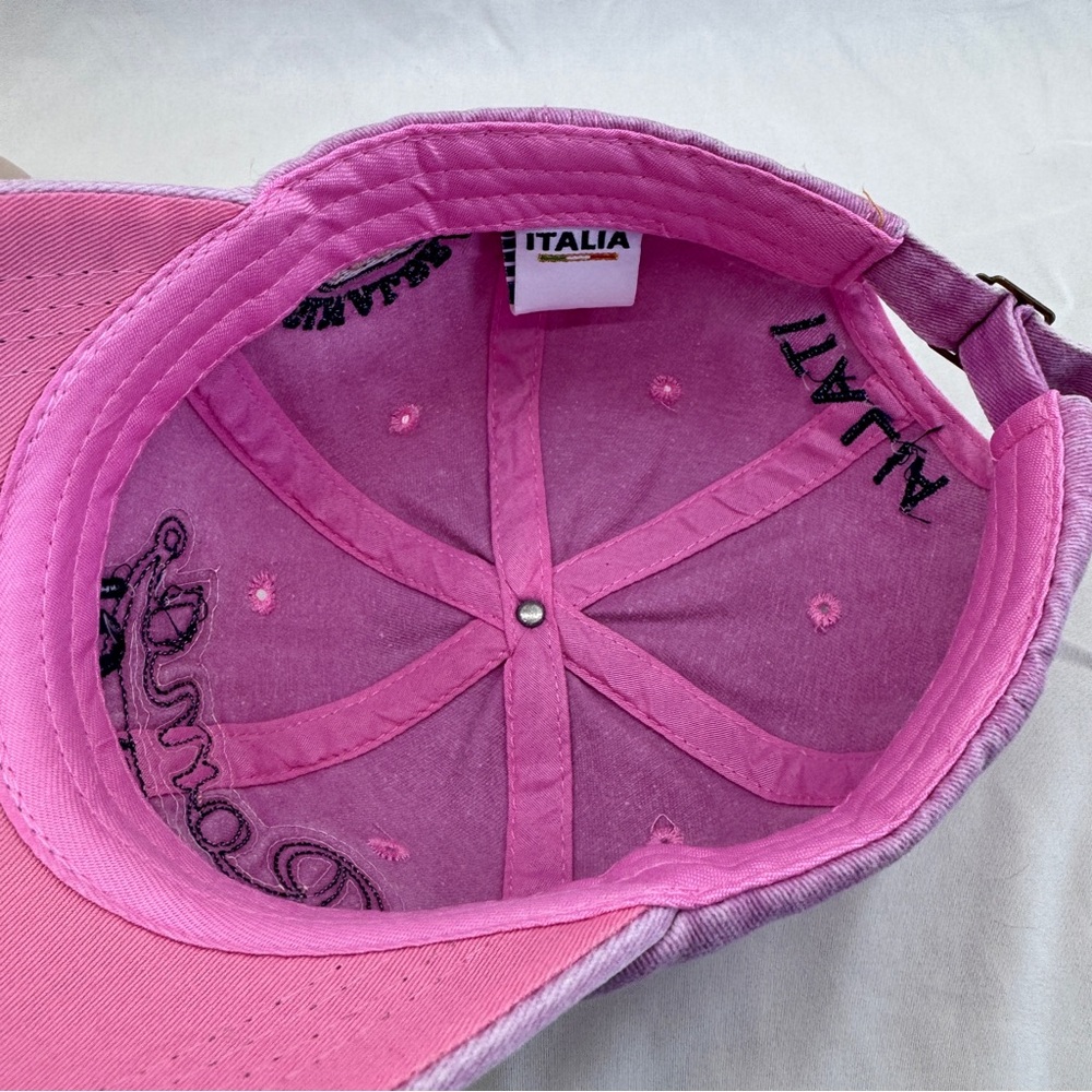 Italia Roma Original 01 Embroidered Distressed Baseball Cap Dad Hat Pink OS Y2K - Picture 8 of 11